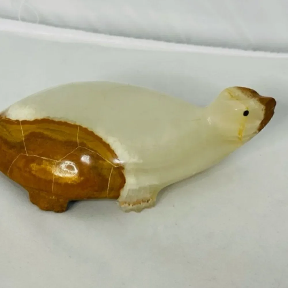 Onyx Tellez Hand Carved Stone Marble Turtle Tortoise Paperweight figurine VTG 6”
